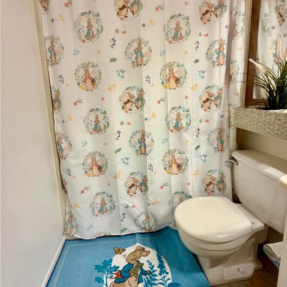 Peter Rabbit Shower Curtain – Beatrix Potter Bunny Floral Bathroom Decor